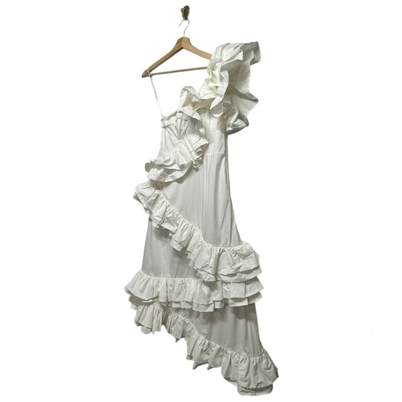 NWT CELIA B Ezili One-Shoulder Tiered Ruffle Dress White S - Picture 10 of 16